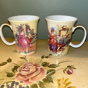 Victorian Ladies in Gowns Ballroom Dancing Bone China Tea Coffee SET 2 Cups